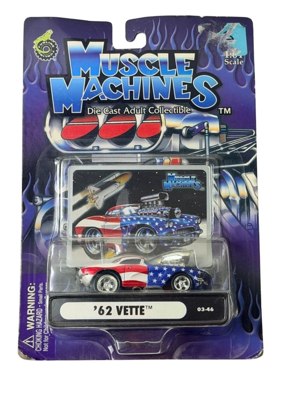 NIP Muscle Machines Die Cast 1962 Vette Corvette Red White Blue #03-46 1:64
